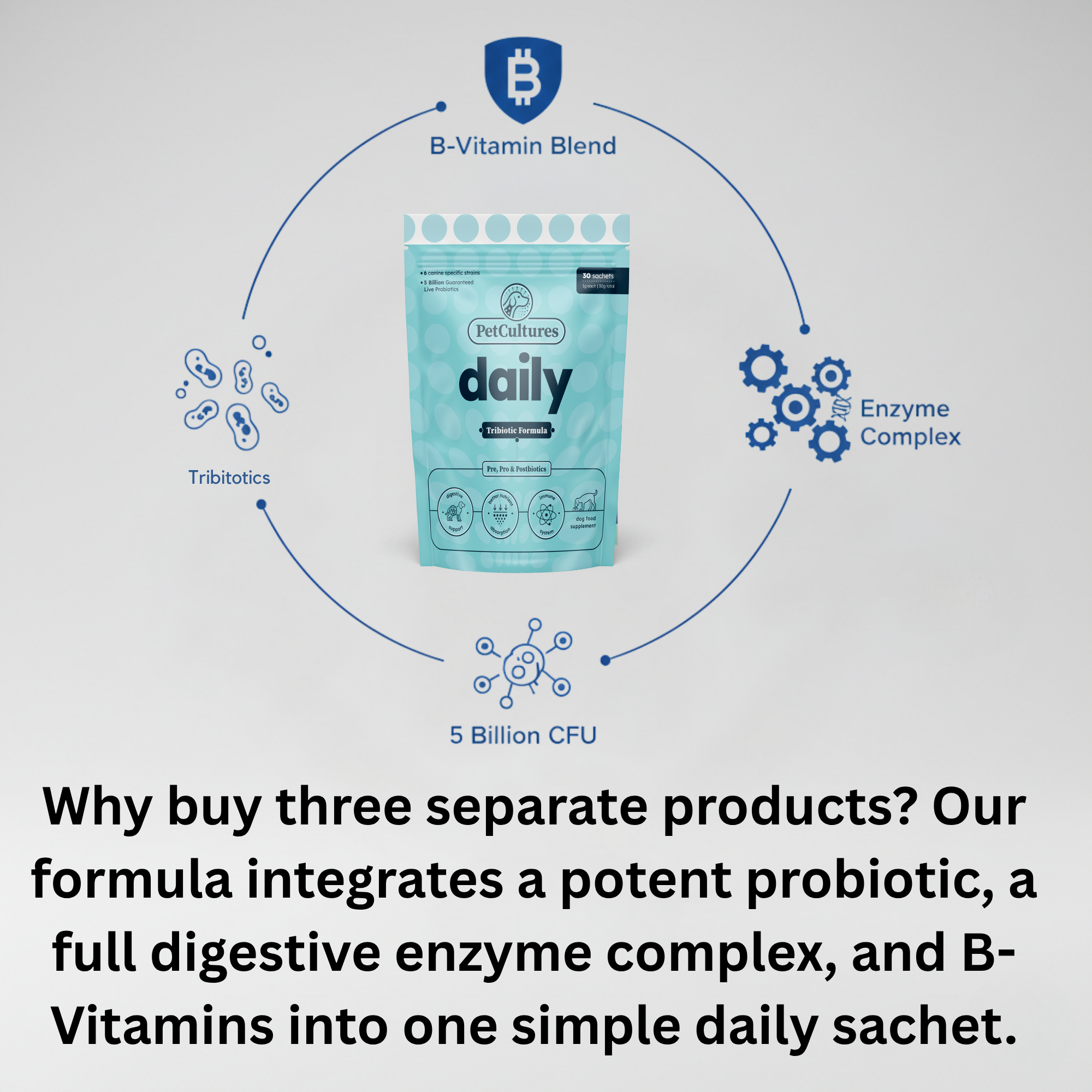 PetCultures Daily Probiotic for Dogs - Tribiotic Gut Health Supplement