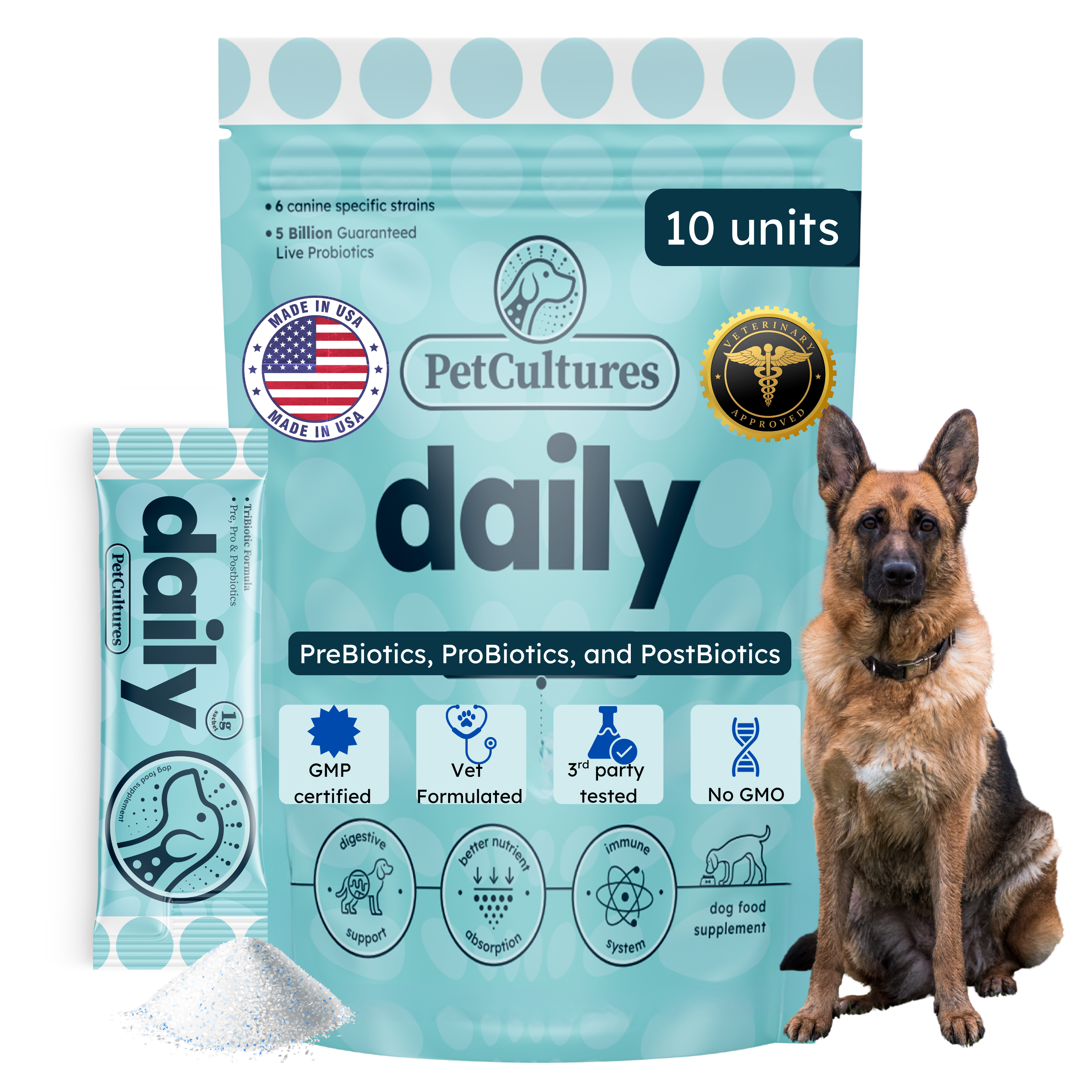 Soutenez la digestion et le bien-être général de votre chien avec un puissant mélange de probiotiques pour un intestin sain 