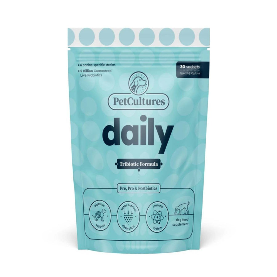 Daily Tribiotic: Canine Immune Support | Pro Formula - PetCultures Canine Dog Probiotics Prebiotics Postbiotics Supplement For Gut Health Box Front